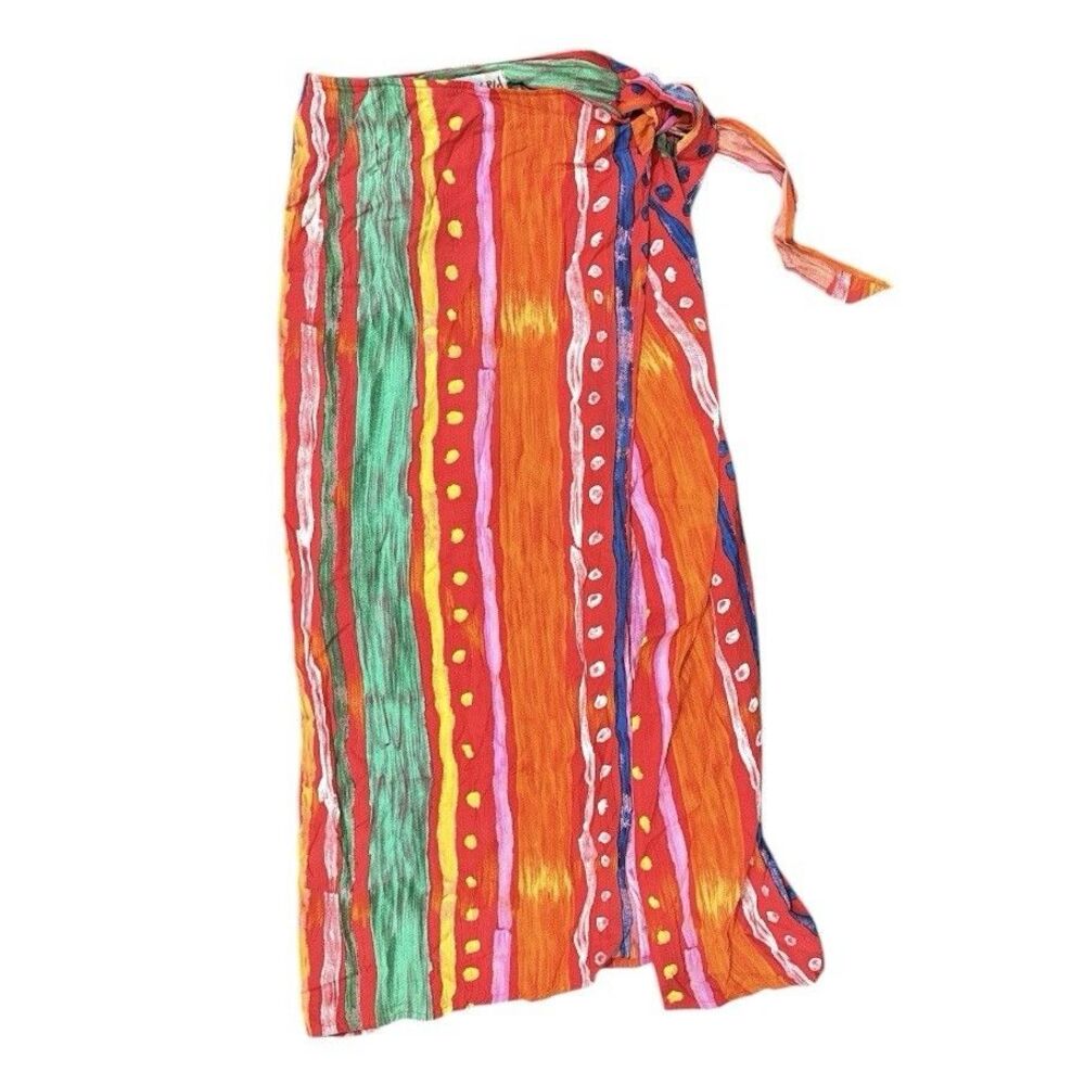 Vintage Jams World Wrap Maxi Skirt Tie Sz S Colorful Abstract Tribal 90s Hawaii